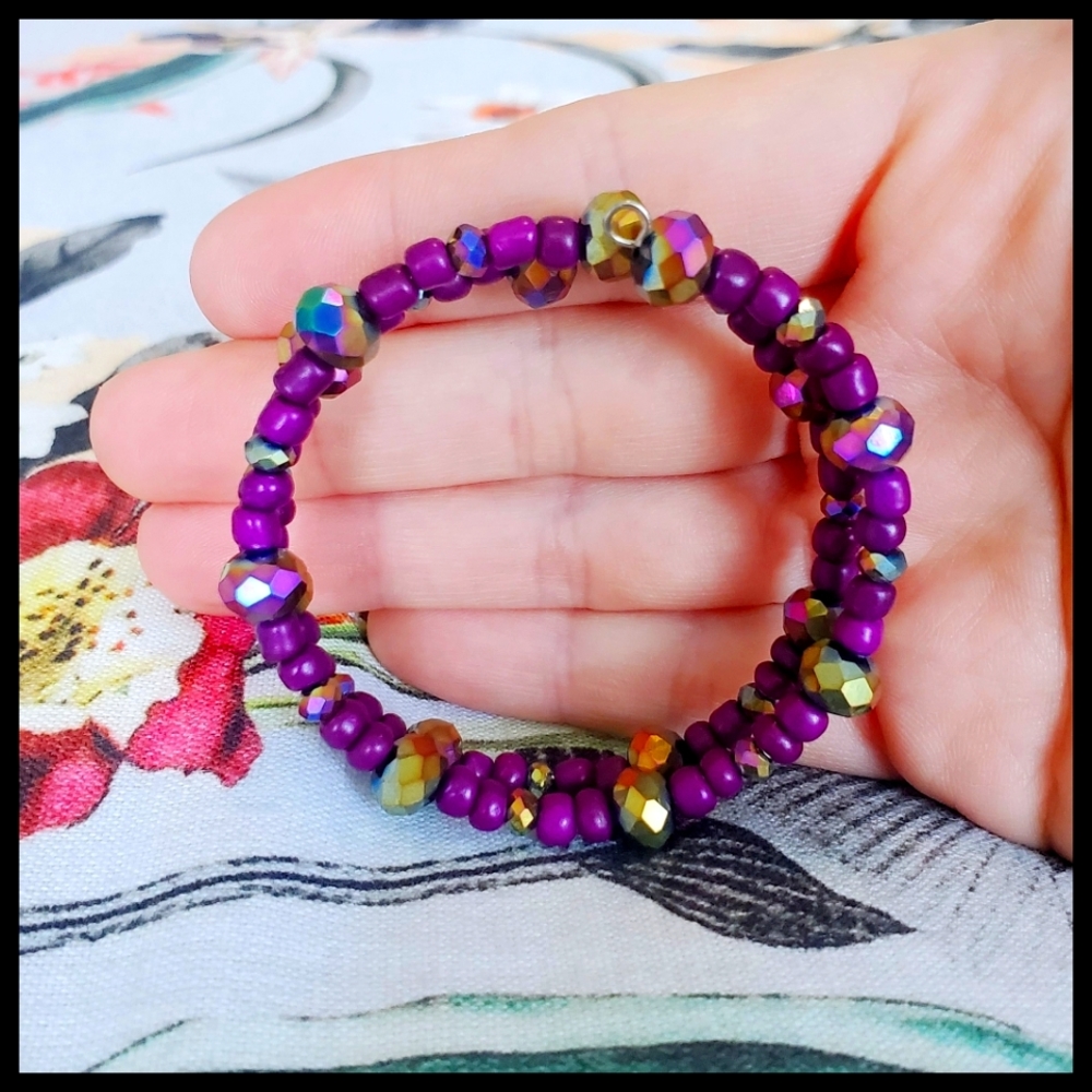 Terra Moda Purple Aurora Bead Wrap Bangle - CUSTOM, Includes one letter charm